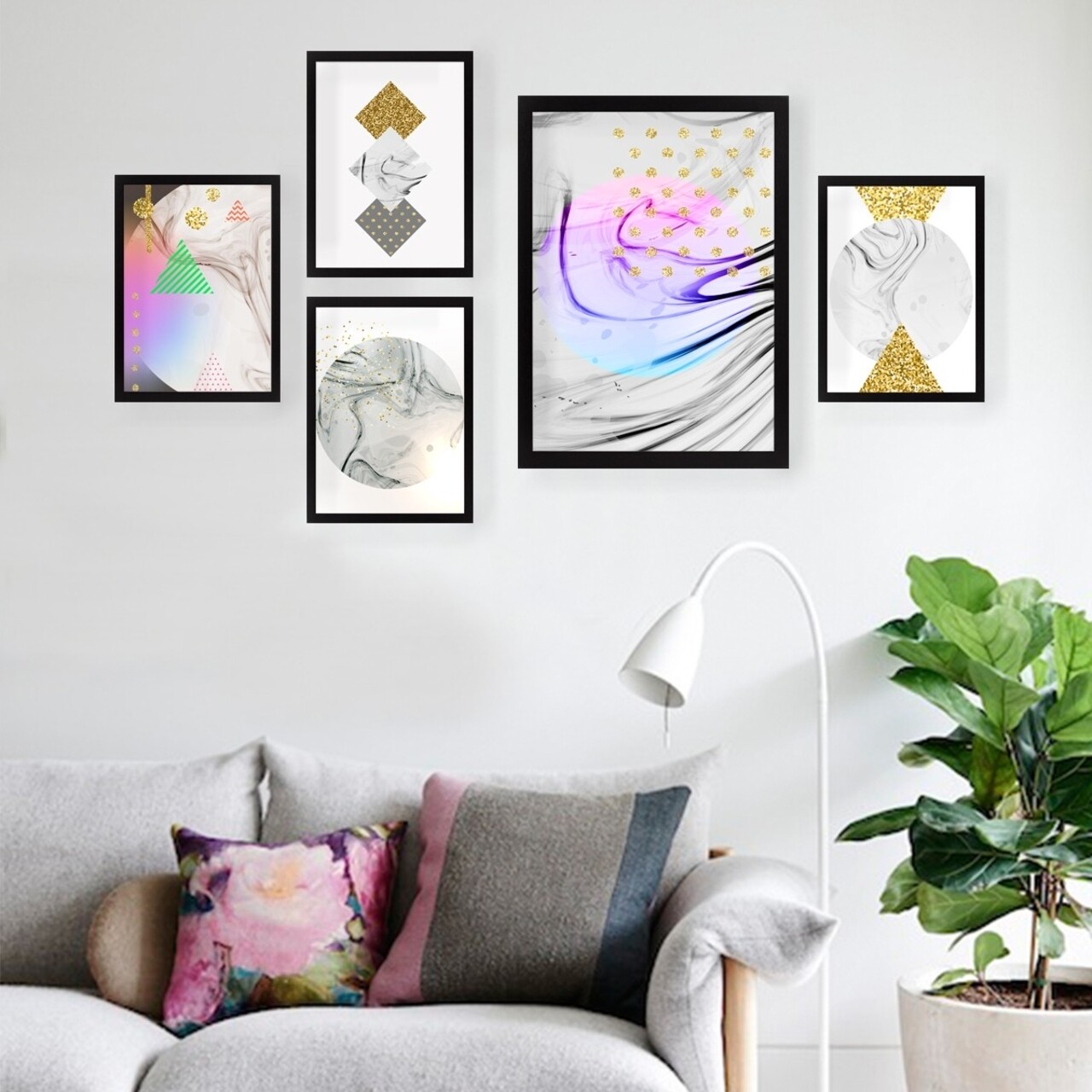 Set 5 tablouri decorative, SET_074, Lulu, 24x29 cm/34x44 cm, plastic - imagine 4